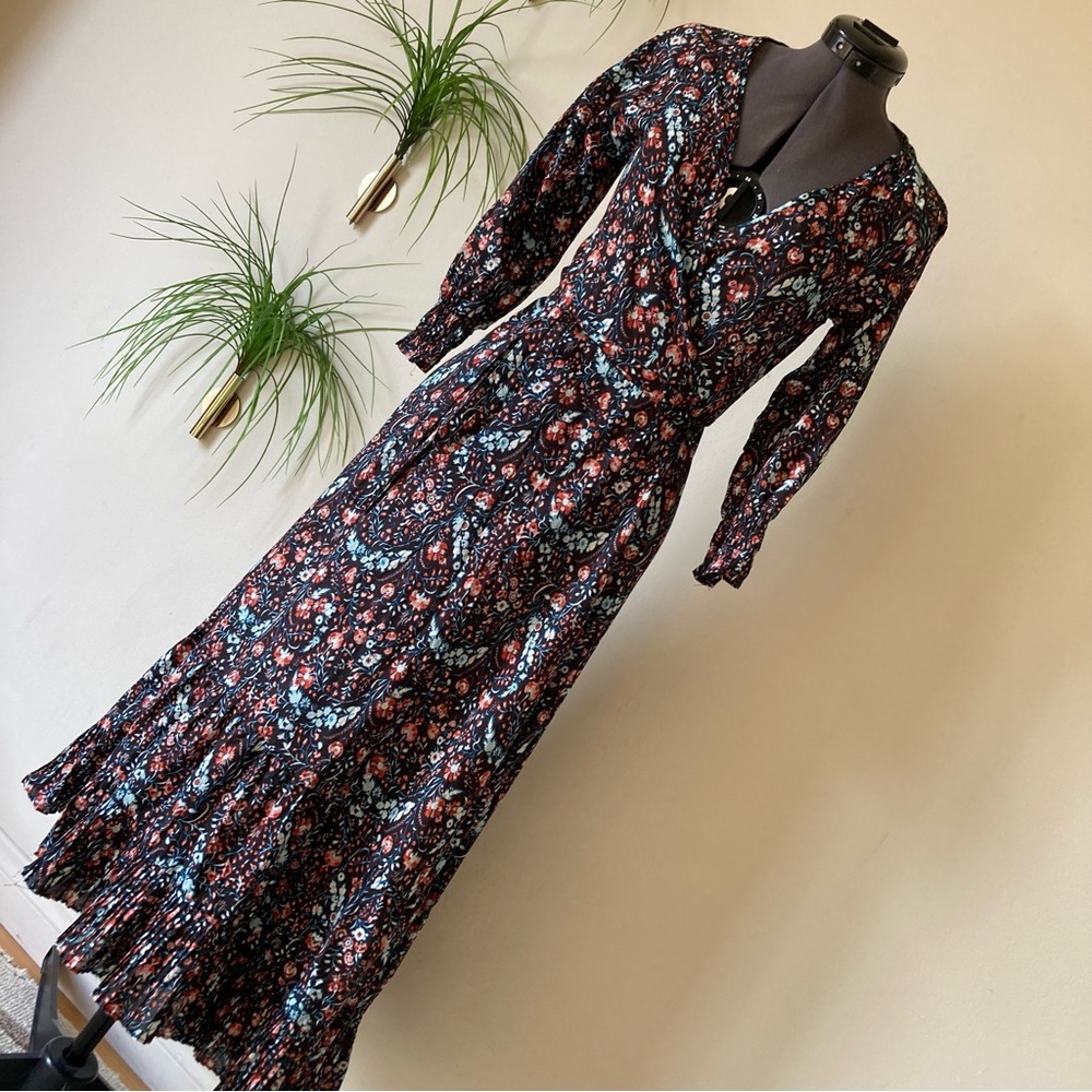 Black, blue, red, white floral wrap dress by Flannel Australia